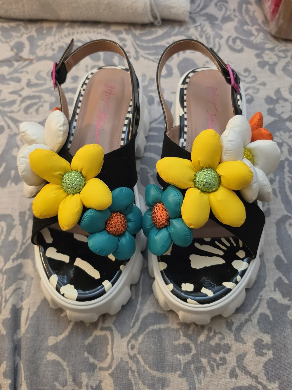 Betsey Johnson Whimsical Platform Sandals With 3D Flowers